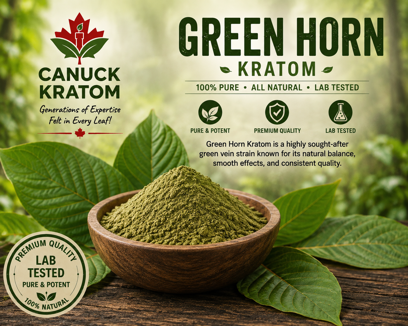 Green Horn Kratom powder Canada – quality-tested Mitragyna speciosa sourced from Indonesia