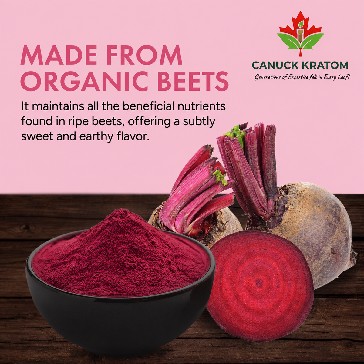 Canuck Kratom beet root powder in a white resealable pouch